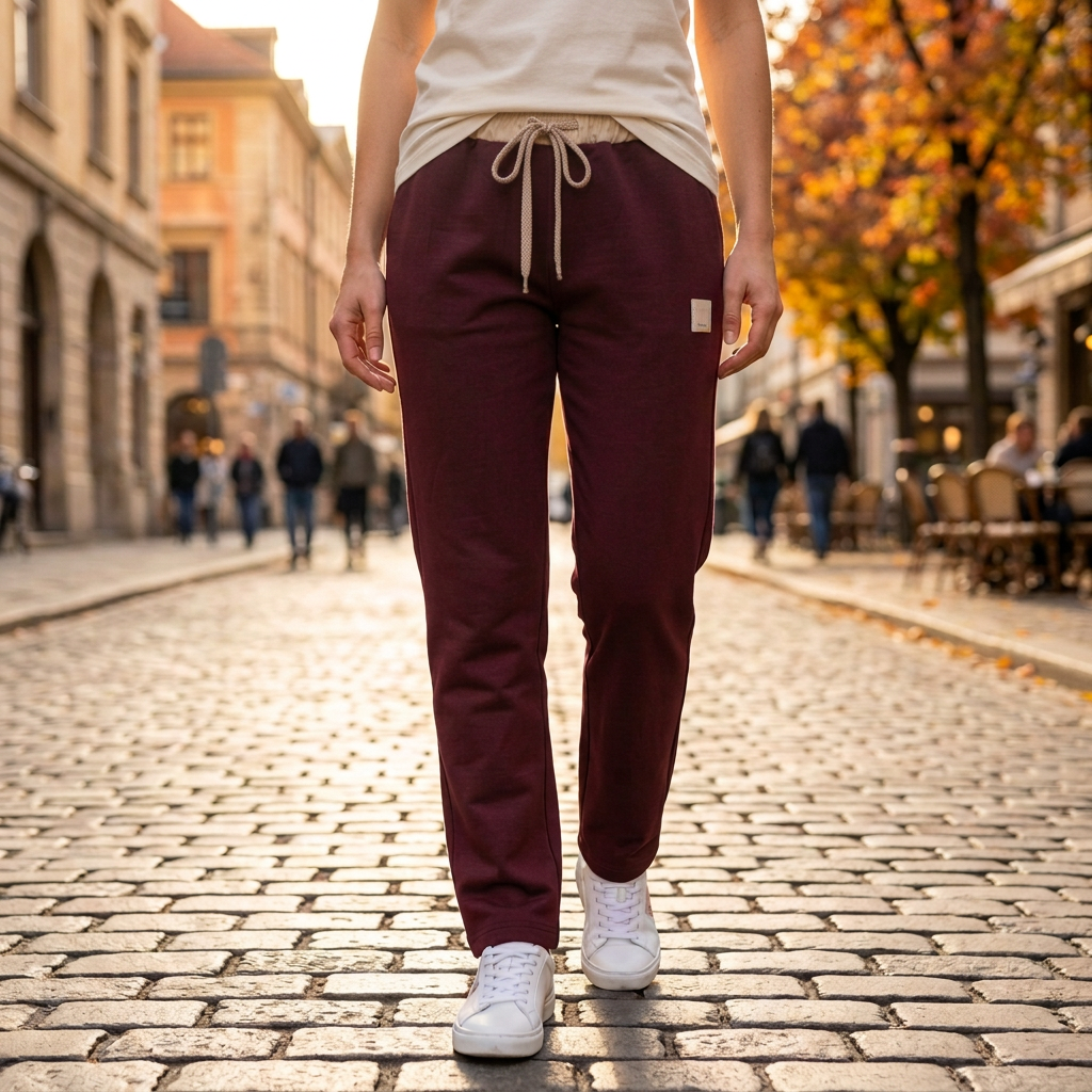 Bordeaux spodnie z białym t-shirtem casual Ella Fashion