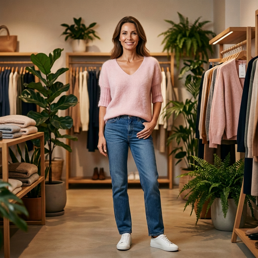 Różowy sweter na modelce