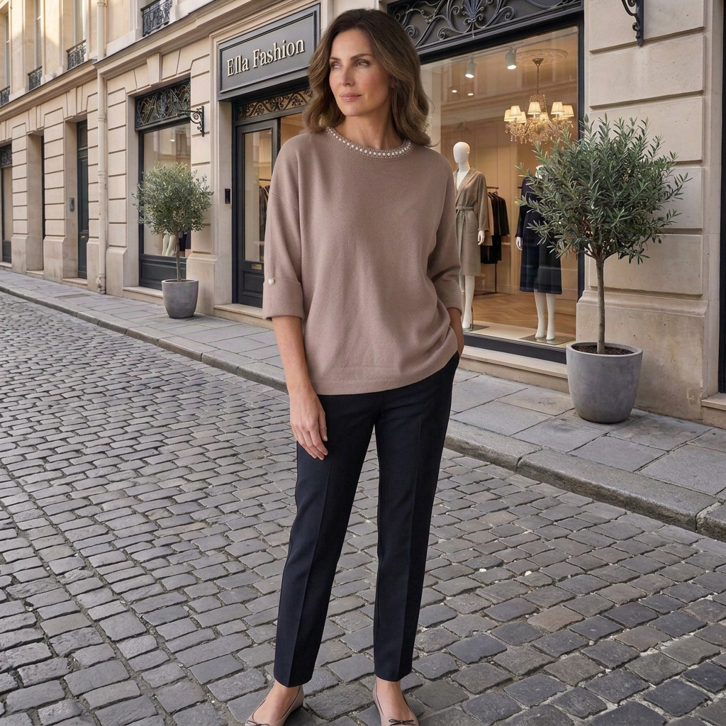 Trui met parels - Taupe