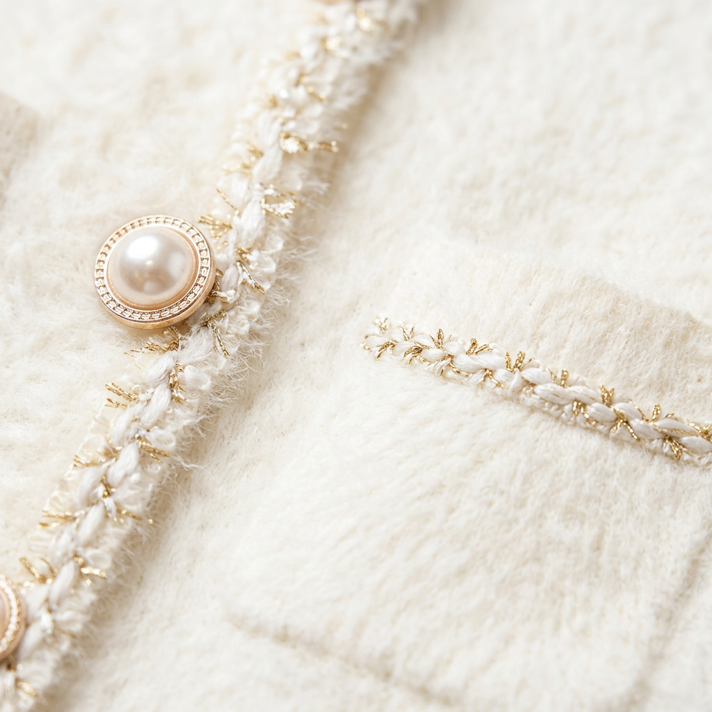 Vest met parelknopen - detail zak met biesjes