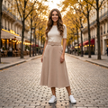 Modelka spódnica sztruksowa beżowa ulica paryska Ella Fashion