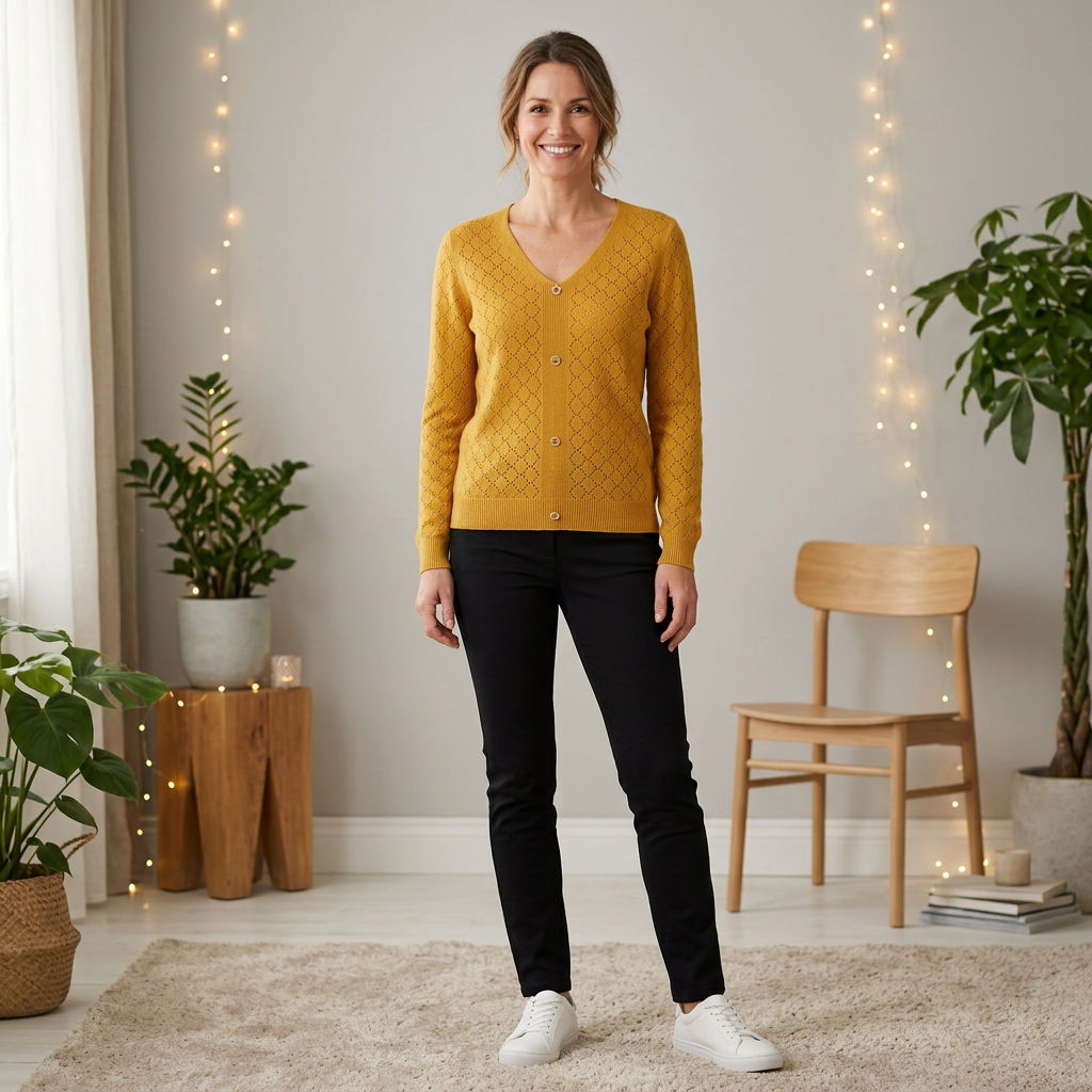 Pointelle trui - modelka mosterdgeel