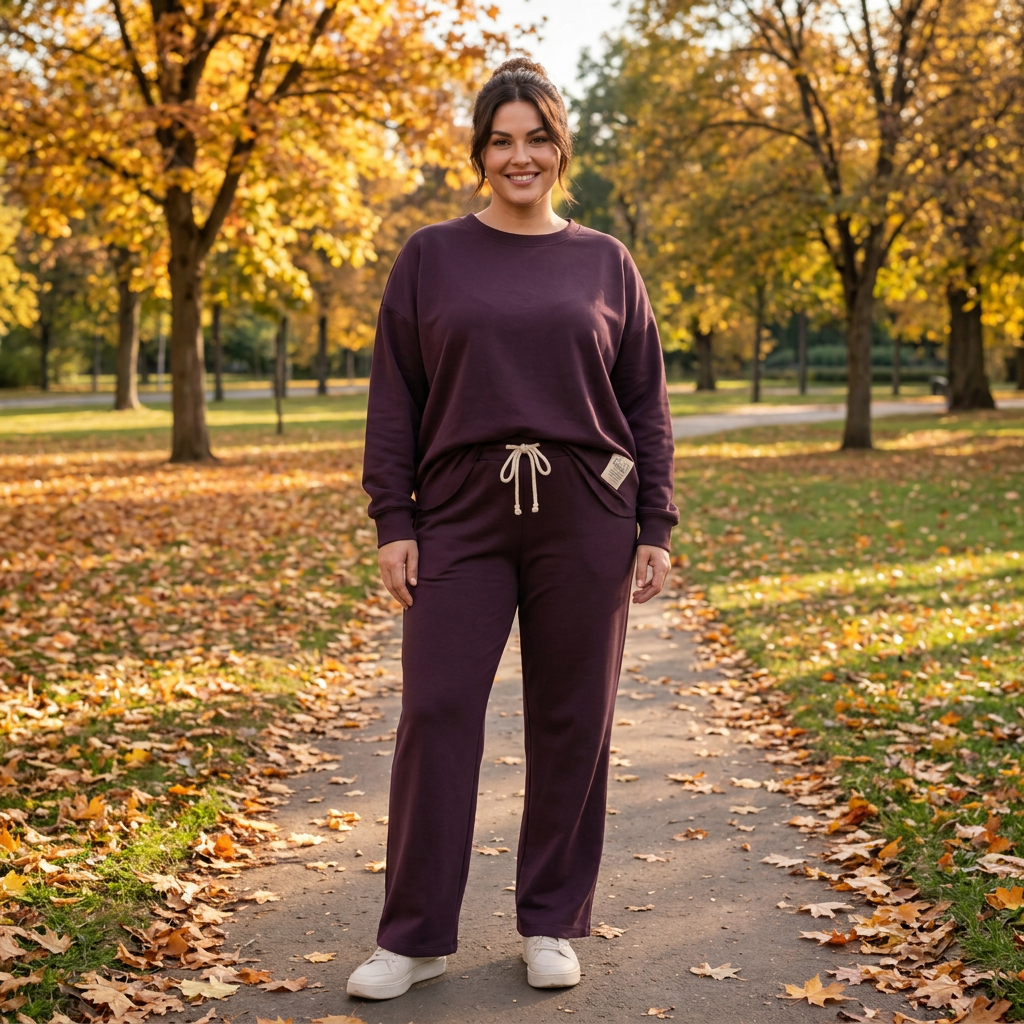 Modelka XL bordowy dres jesień park Ella Fashion