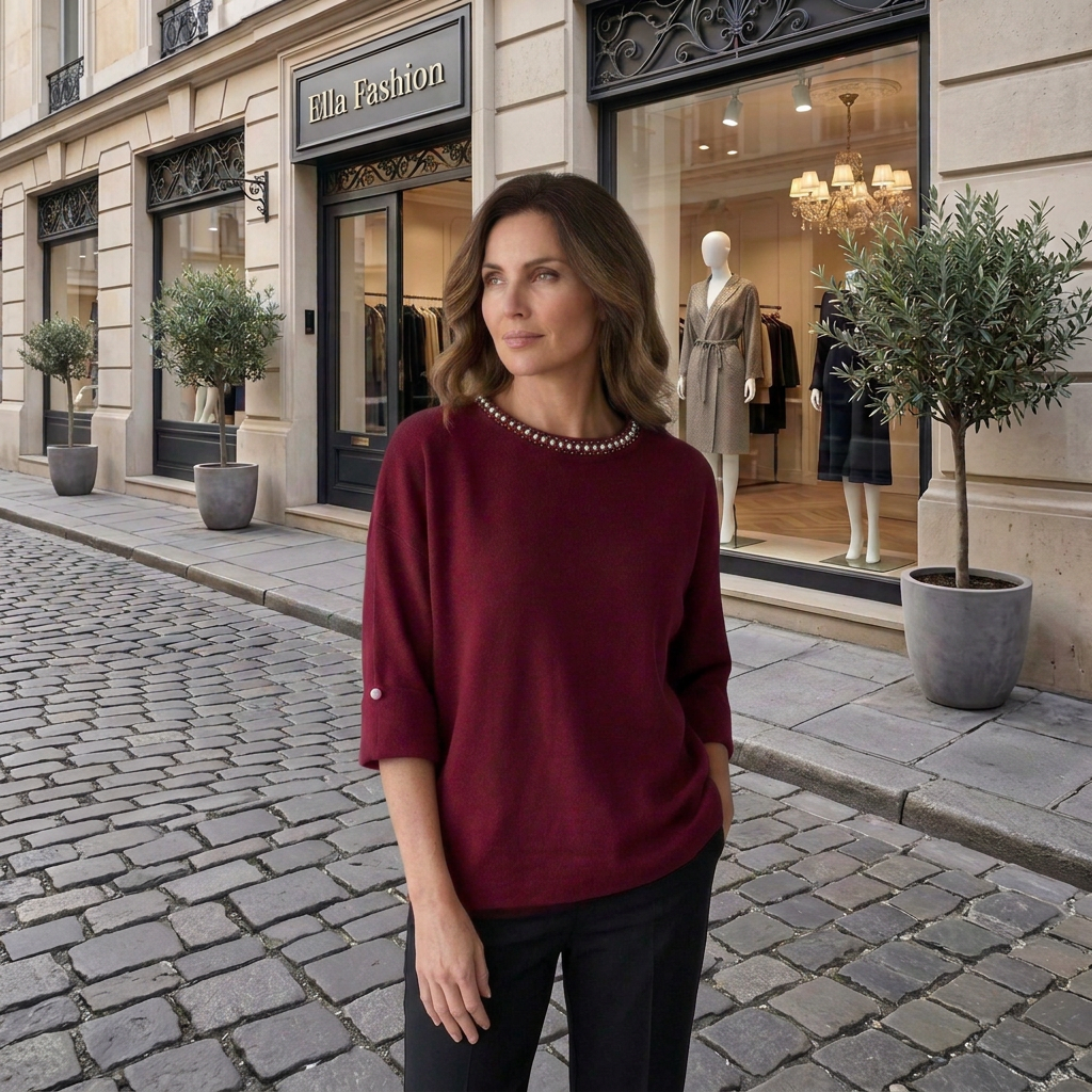 Trui met parels - Bordeaux