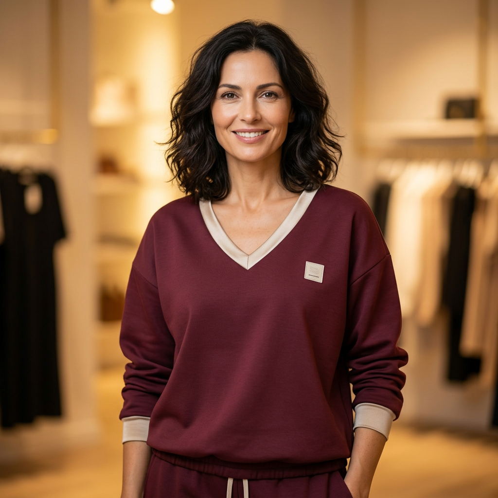 Bordeaux bluza na modelce z twarzą Ella Fashion