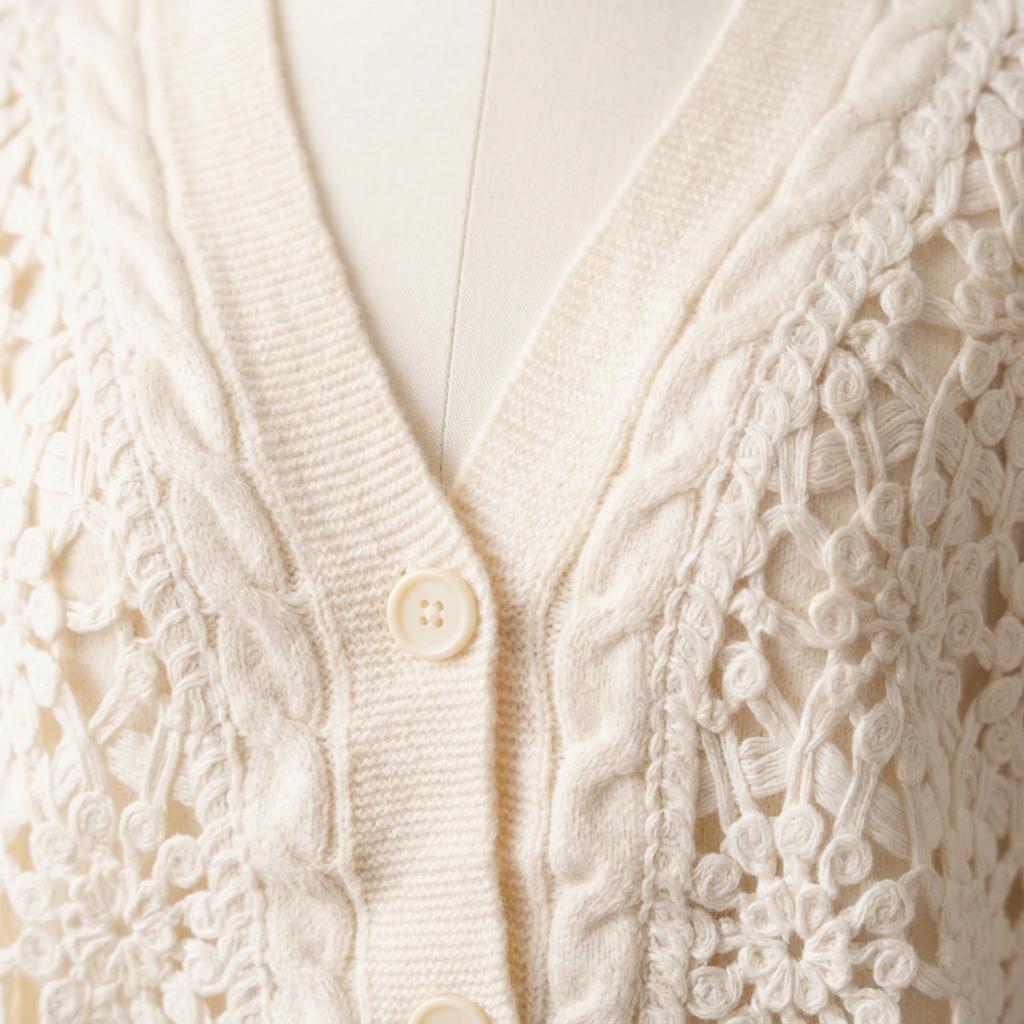 Vest met haakwerk - detail decolleté en knopen