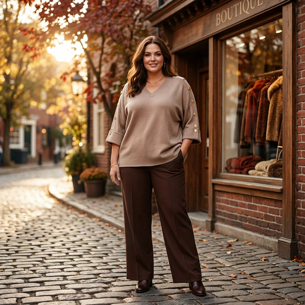 Oversized trui - taupe - modelka XL