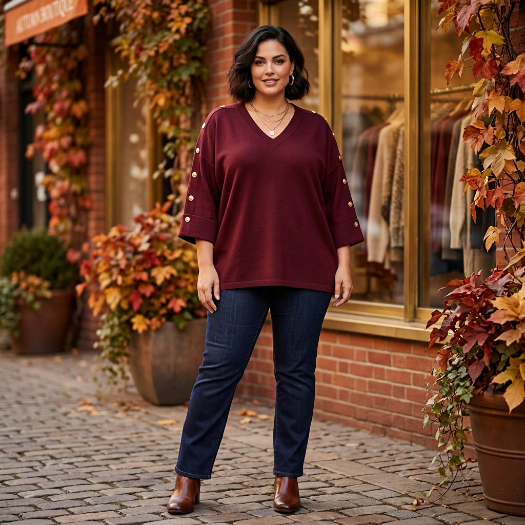 Oversized trui - burgundy - modelka XL