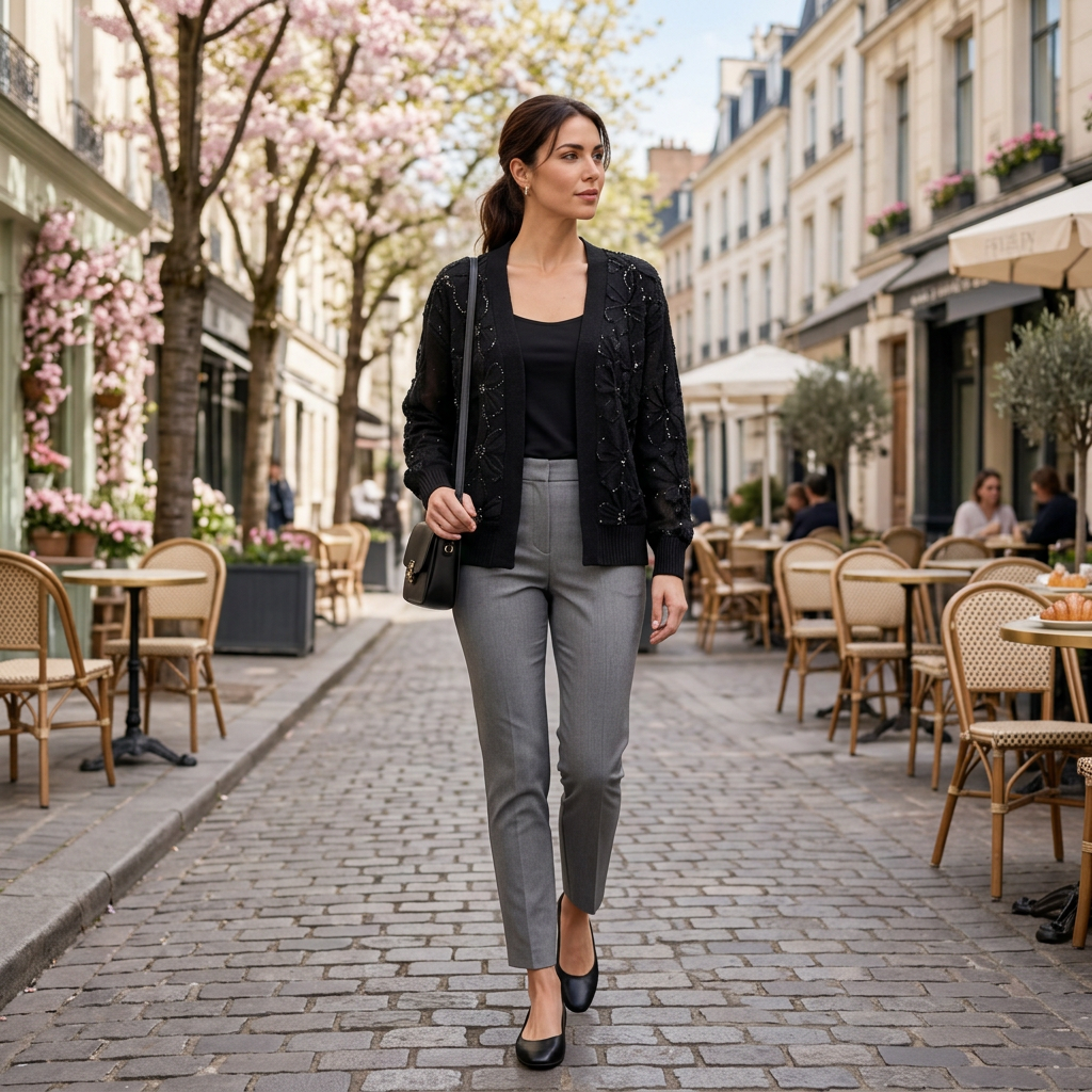 Cardigan met glitterdetails - modelka zwart